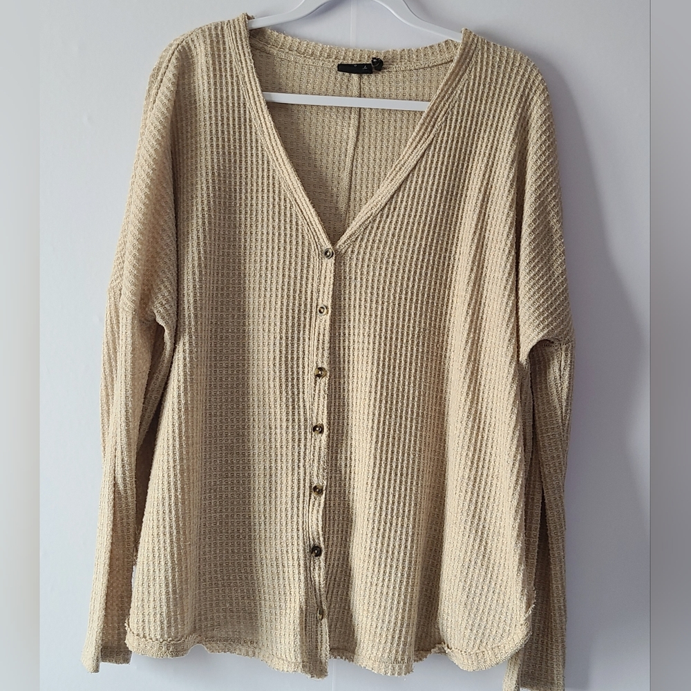 Urban Outfitters Out from Under beige, thermal, waffle knit button down top